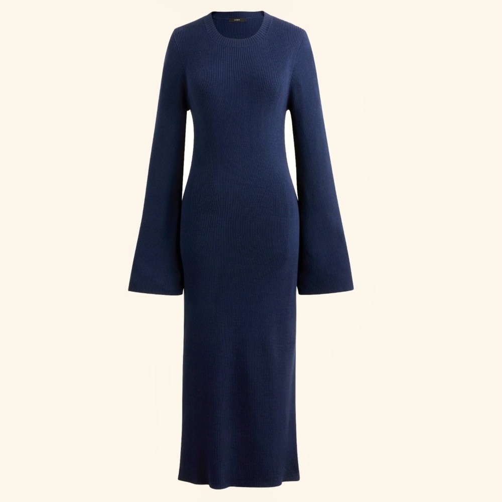 J. CREW Black Label Navy Blue Midi-Length Ribbed Sheath Dress with Bell Sleeves